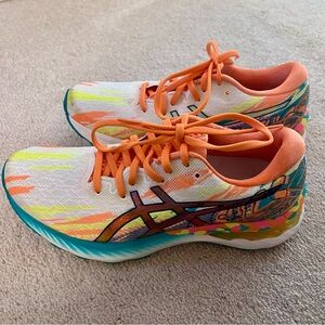 Asics Women's Gel-Nimbus 23 Running Shoes - White, Orange, Yellow, Blue
